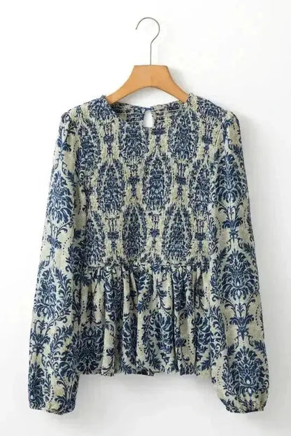 Floral Smocked Peplum Balloon Sleeve Blouse Women UK | Boho