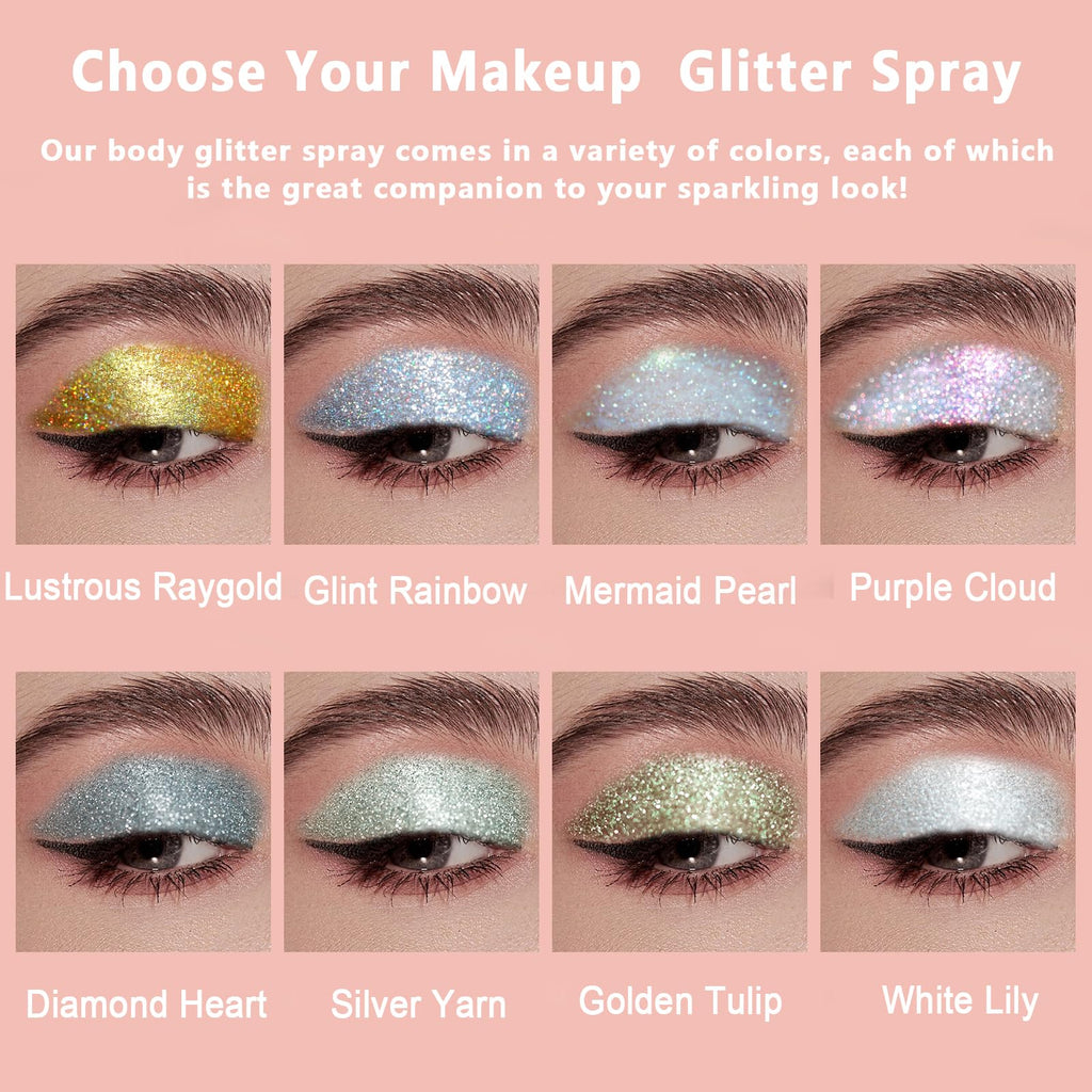 Boko Body Glitter Spray – Holographic Silver Sparkle for Face, Hair, and Clothes