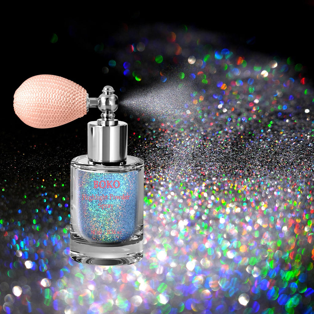 Boko Body Glitter Spray – Holographic Silver Sparkle for Face, Hair, and Clothes