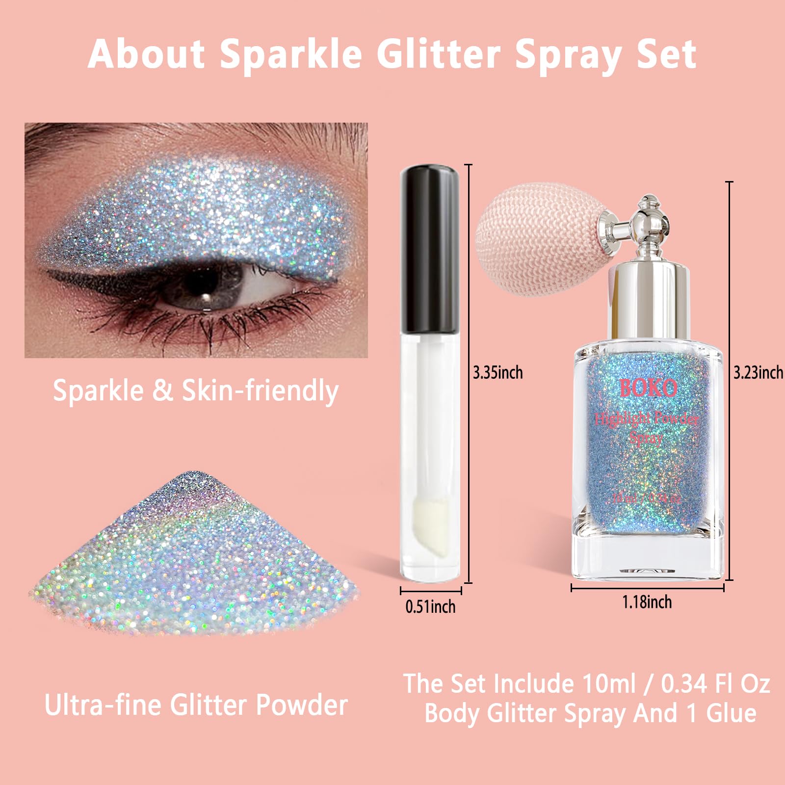 Boko Body Glitter Spray – Iridescent Sparkle for Face, Hair & More | 8 Colors