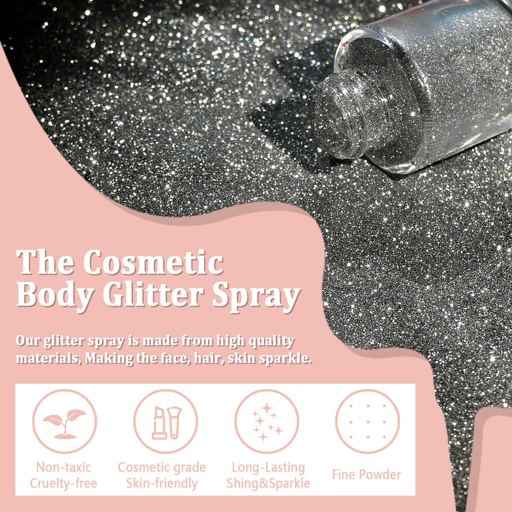 Boko Body Glitter Spray – Silver Sparkle for Hair, Skin, Nails & Clothes | Festival & Party