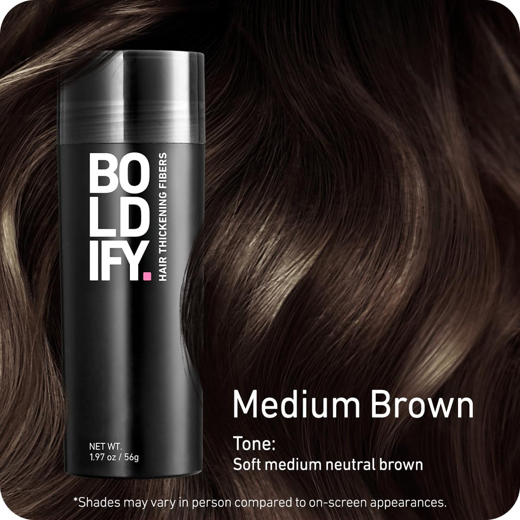 Boldify Hair Fibers (2 x 56g) – Instantly Fuller Hair, 14 Shades (Medium Brown)