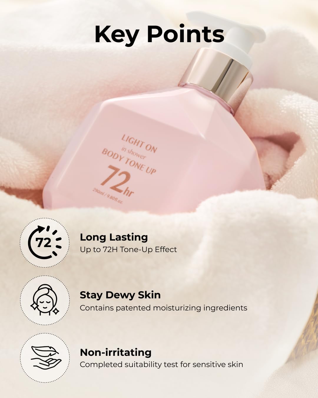 BOM Light On In-Shower Body Tone-Up Lotion 9.80 fl.oz – Natural Tone, Lightweight & Non-Greasy