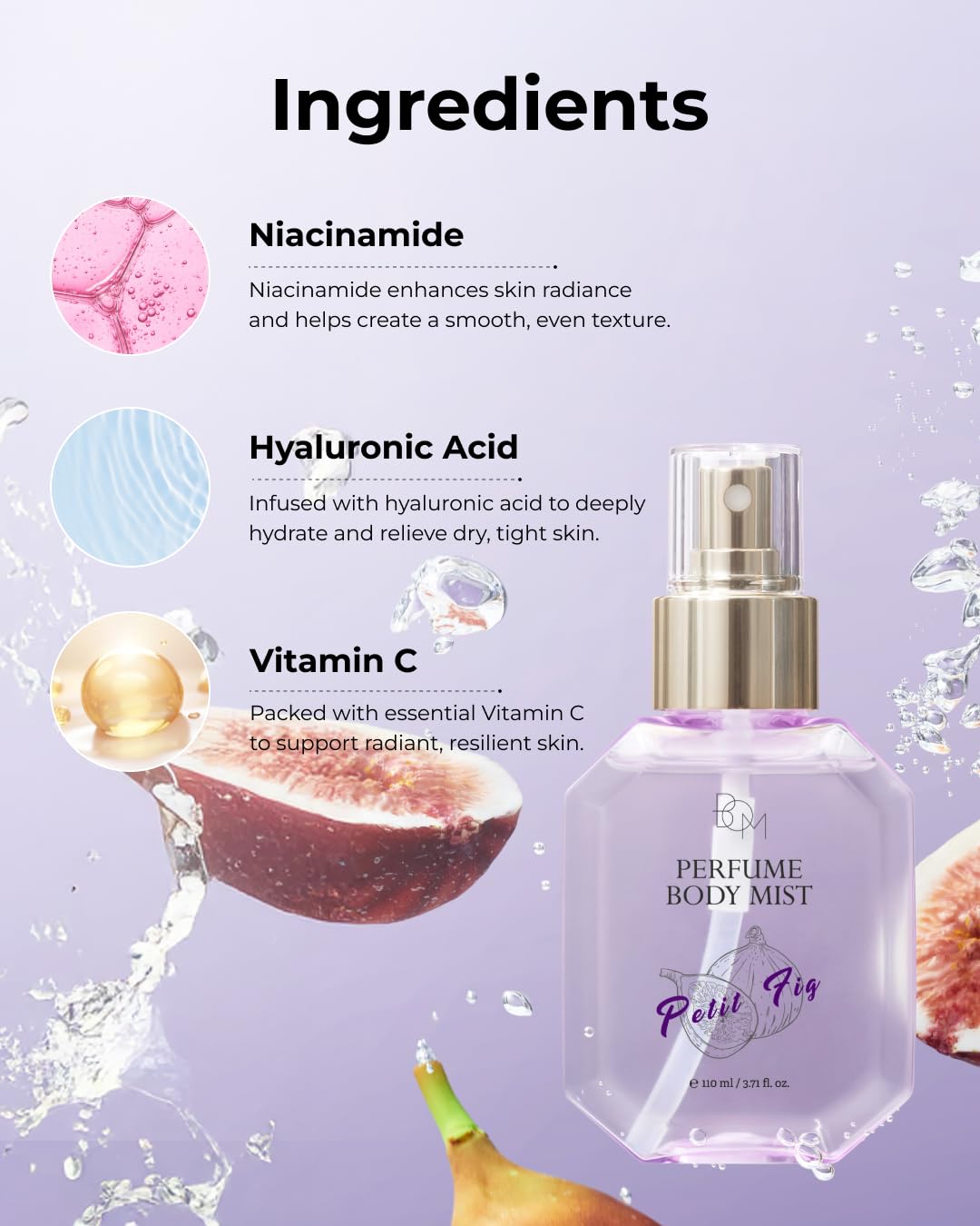 BOM Petit Fig Body Mist – Fig Scent, Hydration with Hyaluronic Acid, Niacinamide & Vitamin C