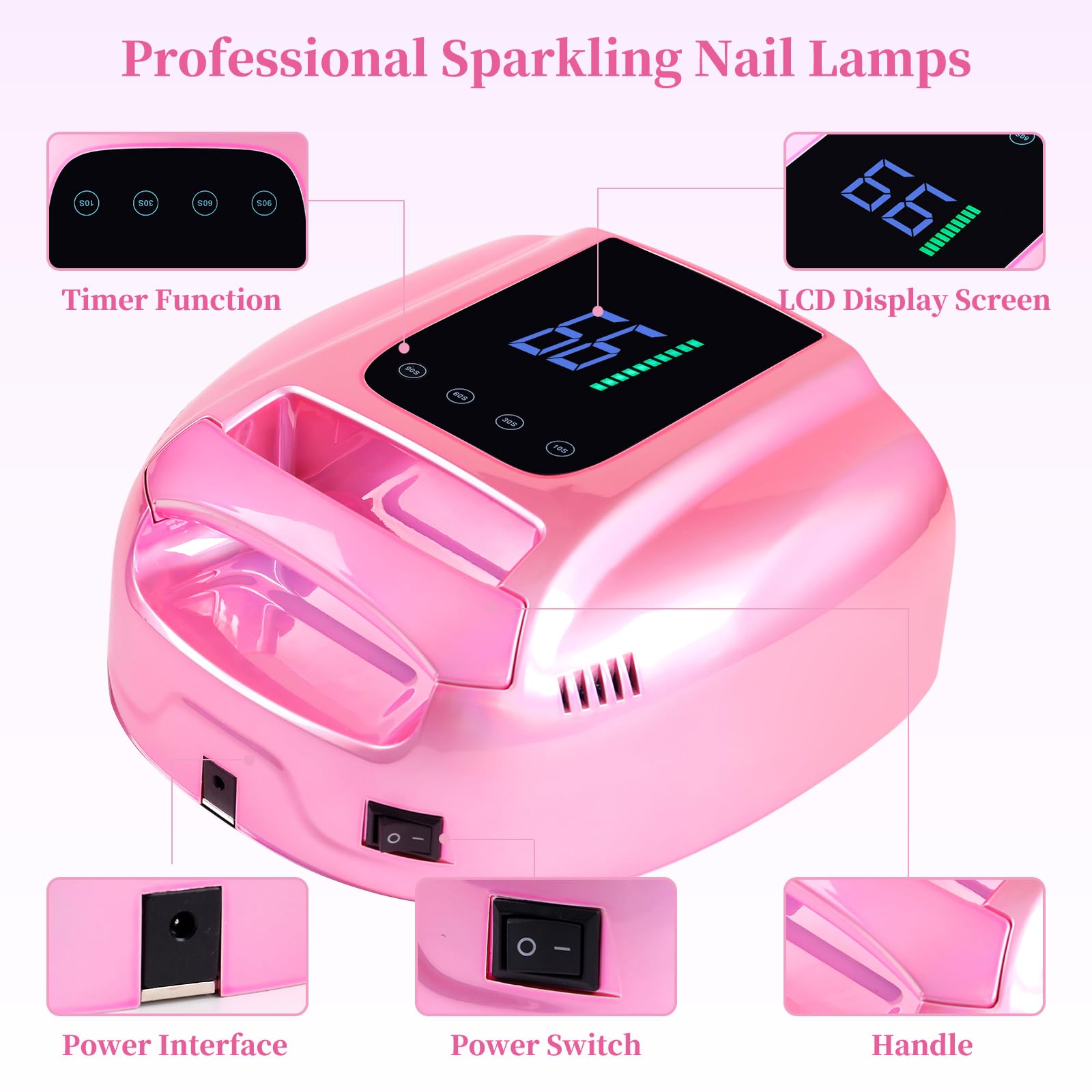 BOMOQING 96W Rechargeable UV LED Nail Lamp with LCD Display – Cordless, 4 Timer Settings