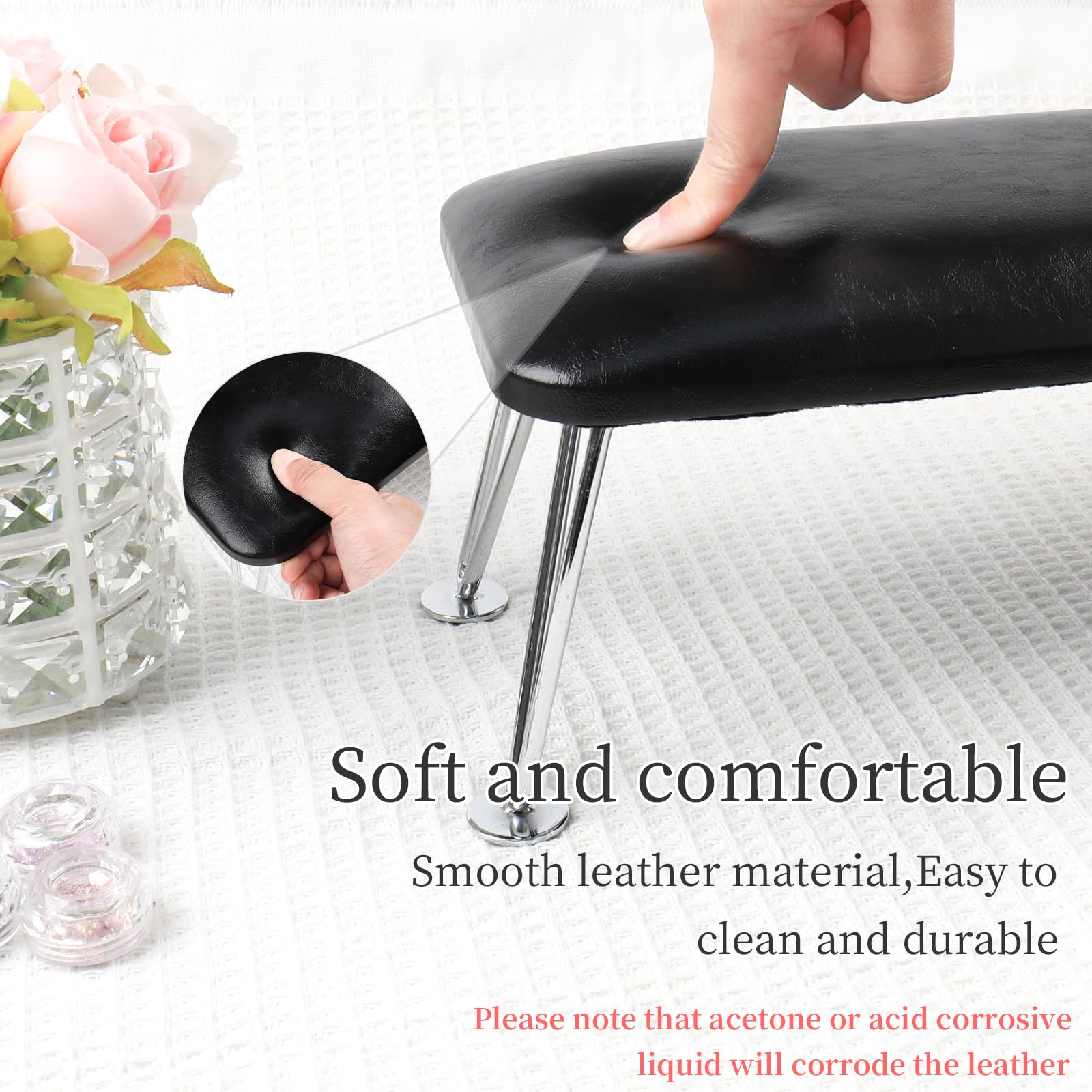 BOMOQING Nail Arm Rest – Microfiber Leather Hand Holder for Manicure, Non-Slip Table Accessory (Black)