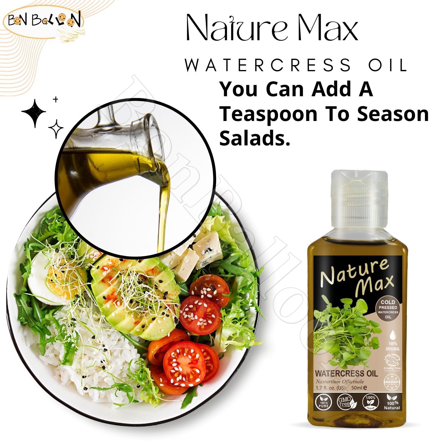 Bonballoon Fenugreek Oil & Watercress Oil Duo — Cold-Pressed, Undiluted (500 ml + 50 ml)