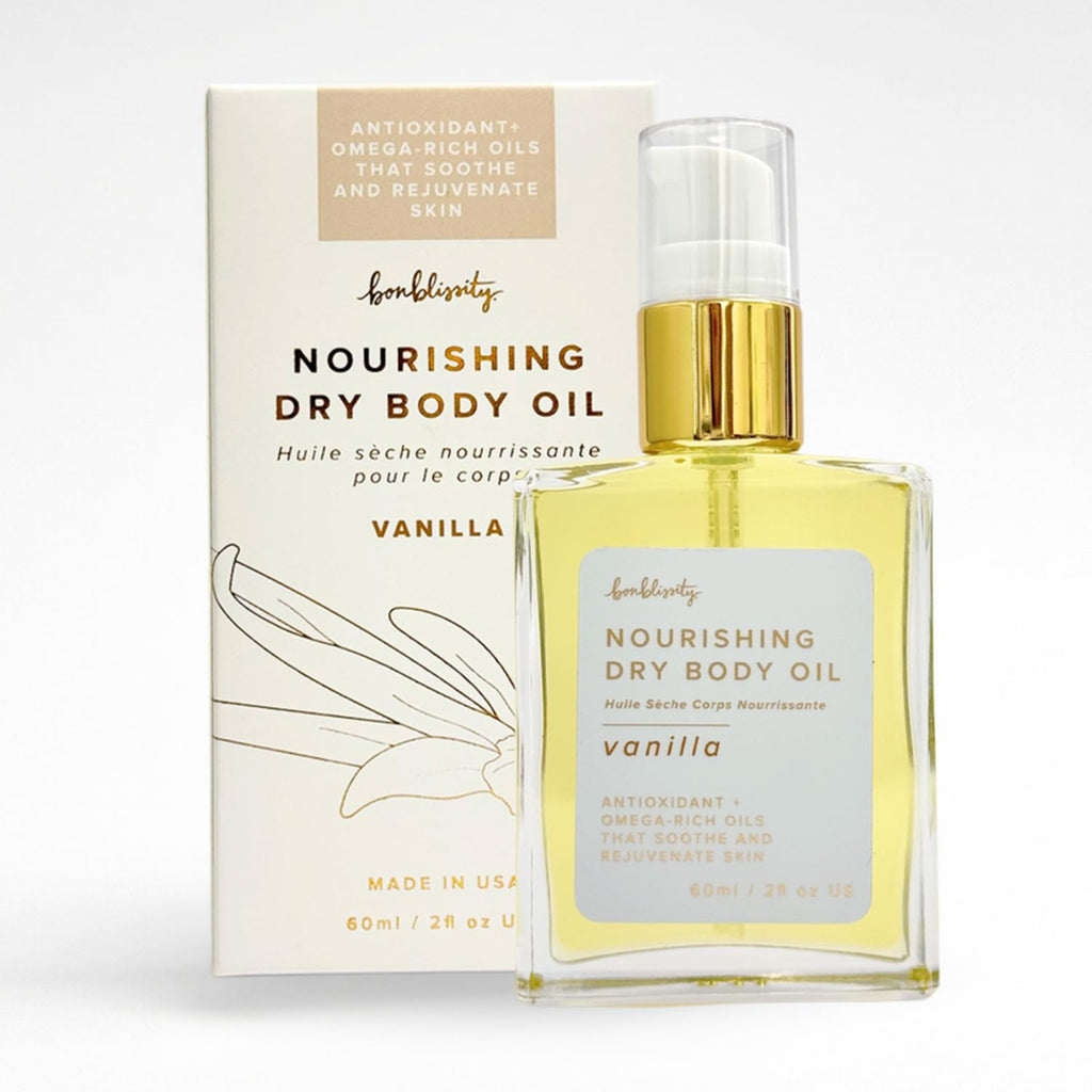 Bonblissity Nourishing Body Oil – Vanilla, 2oz Travel Size, Non-Greasy & Non-Comedogenic