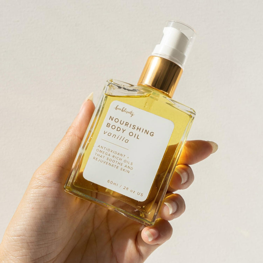 Bonblissity Nourishing Body Oil – Vanilla, 2oz Travel Size, Non-Greasy & Non-Comedogenic
