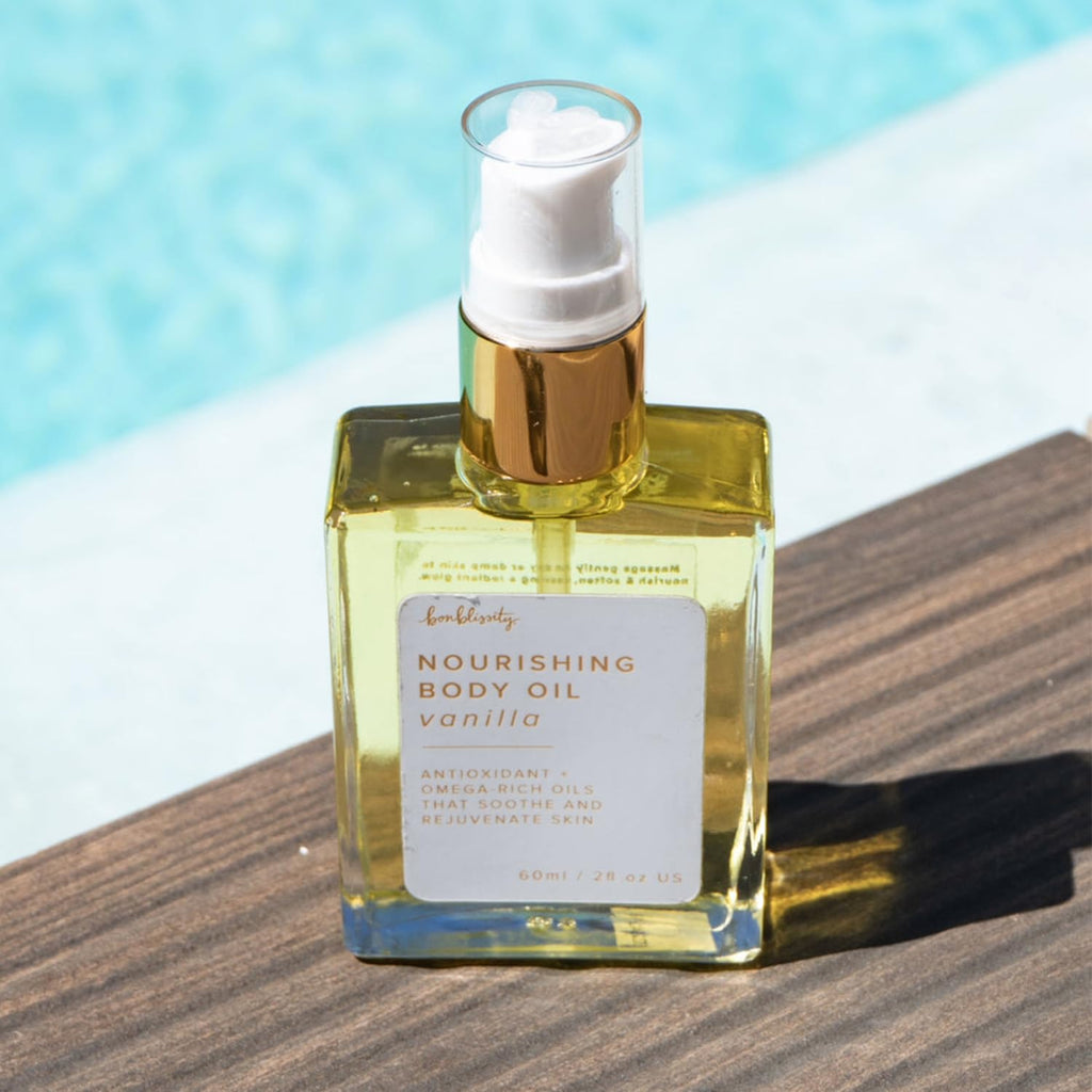 Bonblissity Nourishing Body Oil – Vanilla, 2oz Travel Size, Non-Greasy & Non-Comedogenic