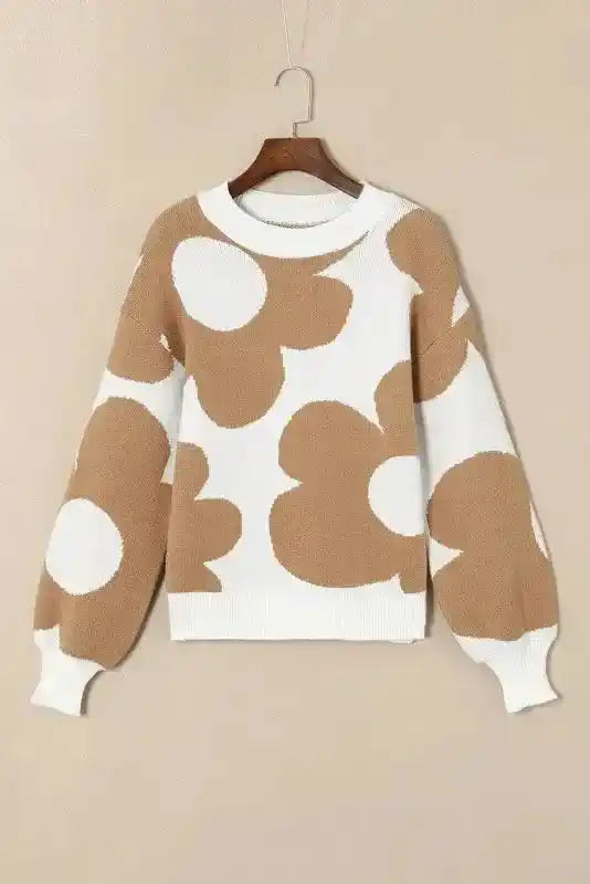 Plus Size Floral Sweater Women UK | Red Khaki S–3XL