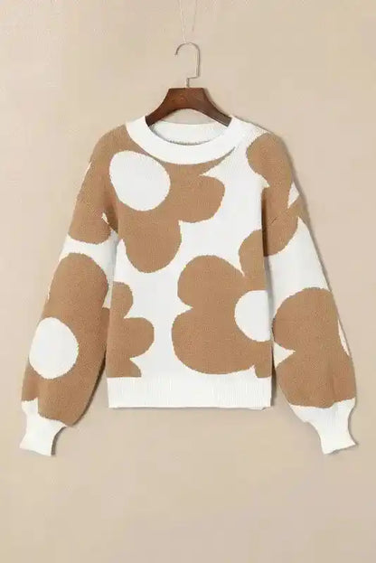 Plus Size Floral Sweater Women UK | Red Khaki S–3XL