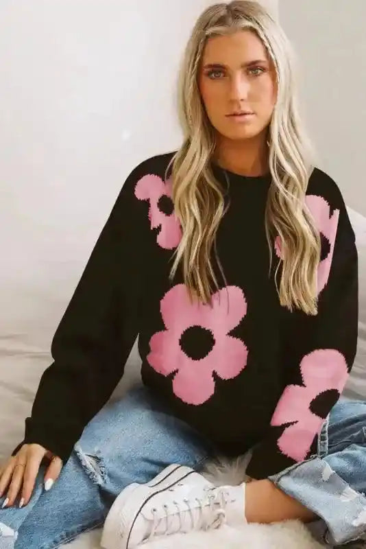 Plus Size Floral Sweater Women UK | Red Khaki S–3XL