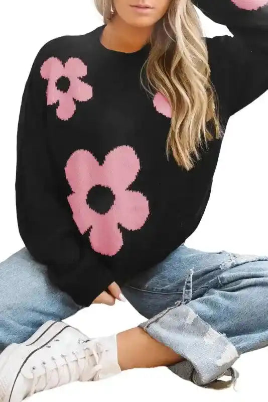 Plus Size Floral Sweater Women UK | Red Khaki S–3XL