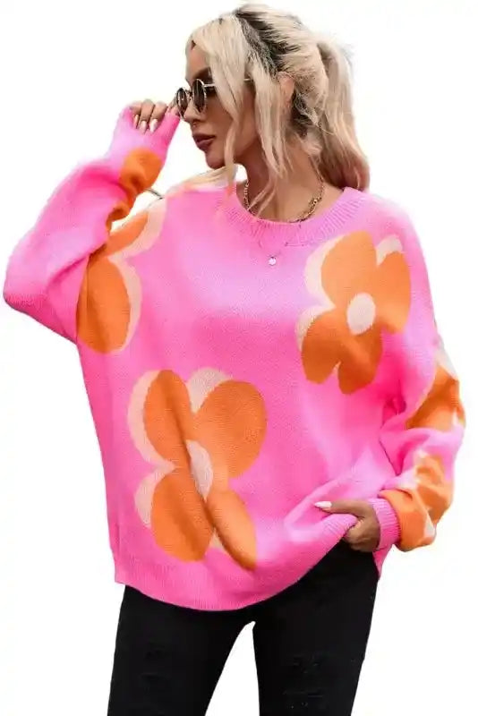 Plus Size Floral Sweater Women UK | Red Khaki S–3XL