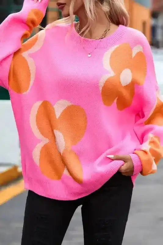 Plus Size Floral Sweater Women UK | Red Khaki S–3XL