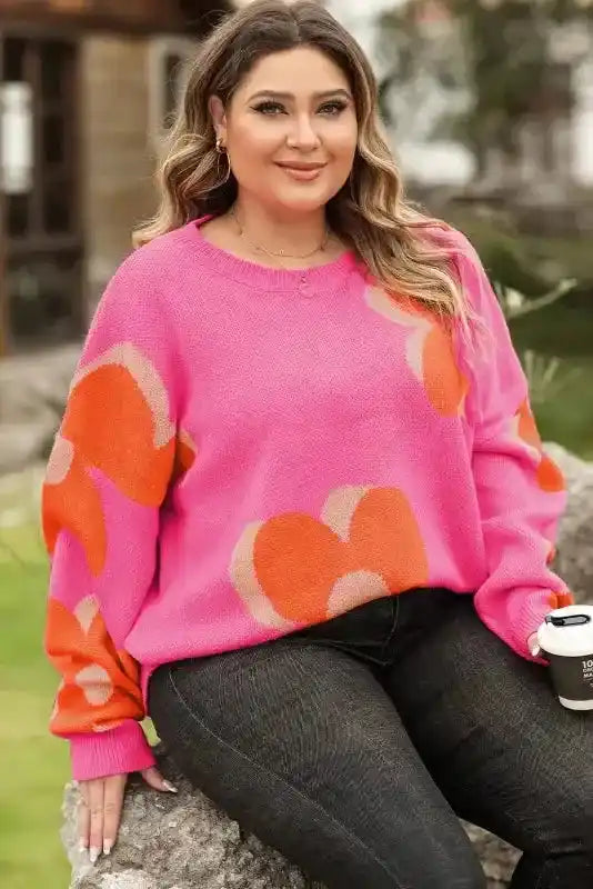 Plus Size Floral Sweater Women UK | Red Khaki S–3XL