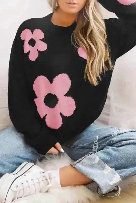 Plus Size Floral Sweater Women UK | Red Khaki S–3XL