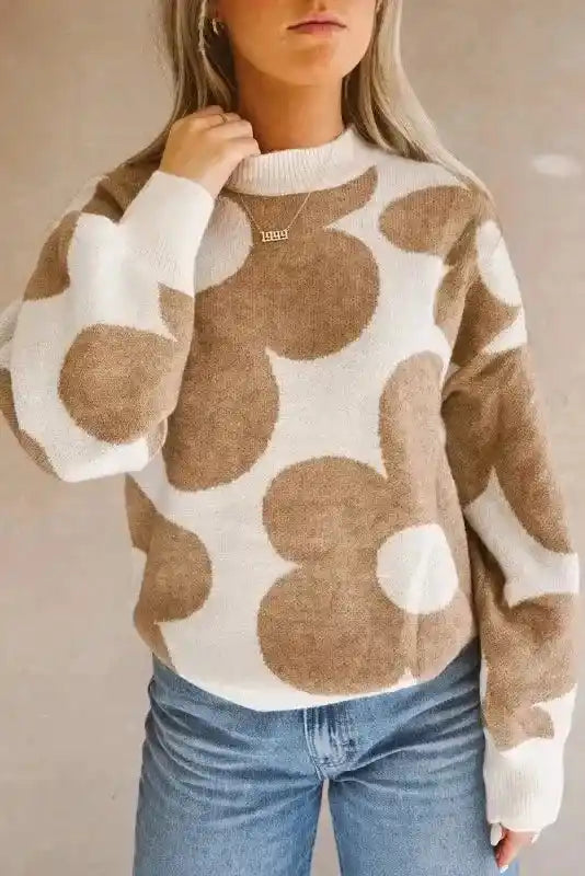 Plus Size Floral Sweater Women UK | Red Khaki S–3XL