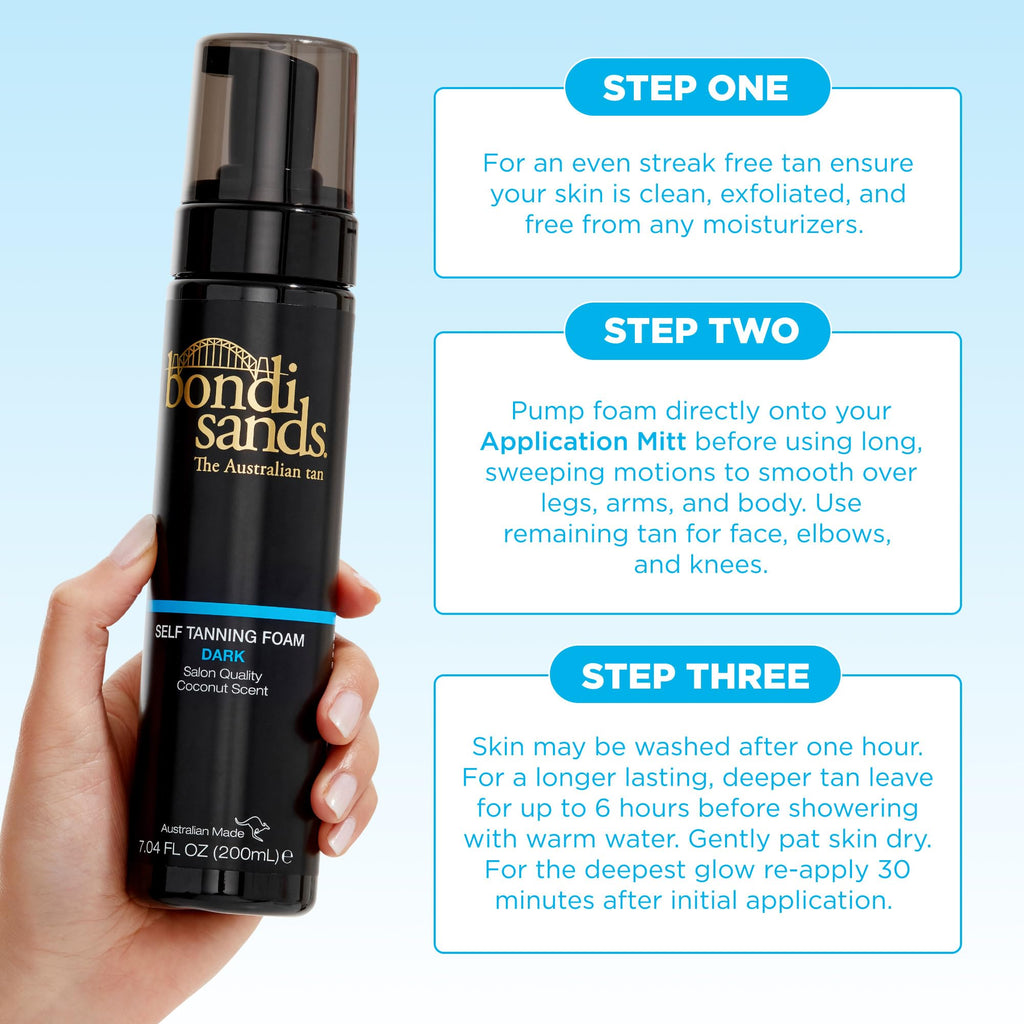 Bondi Sands Dark Self Tanning Foam + Application Mitt | Flawless, Lightweight Sunless Tanner