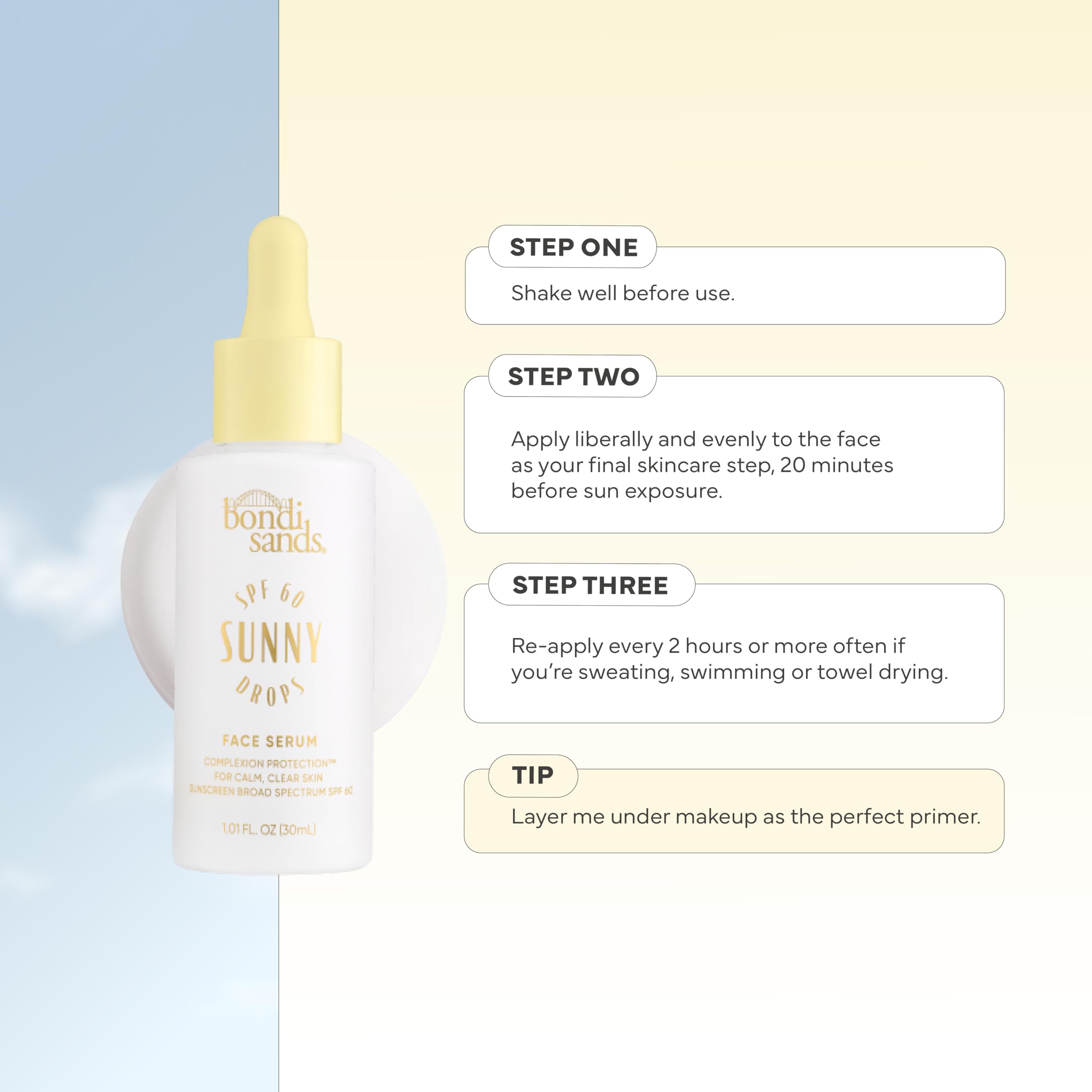 Bondi Sands Sunny Drops SPF 60 Face Serum – Hydrating, Oil-Free Broad Spectrum Sunscreen (1.01 fl oz)