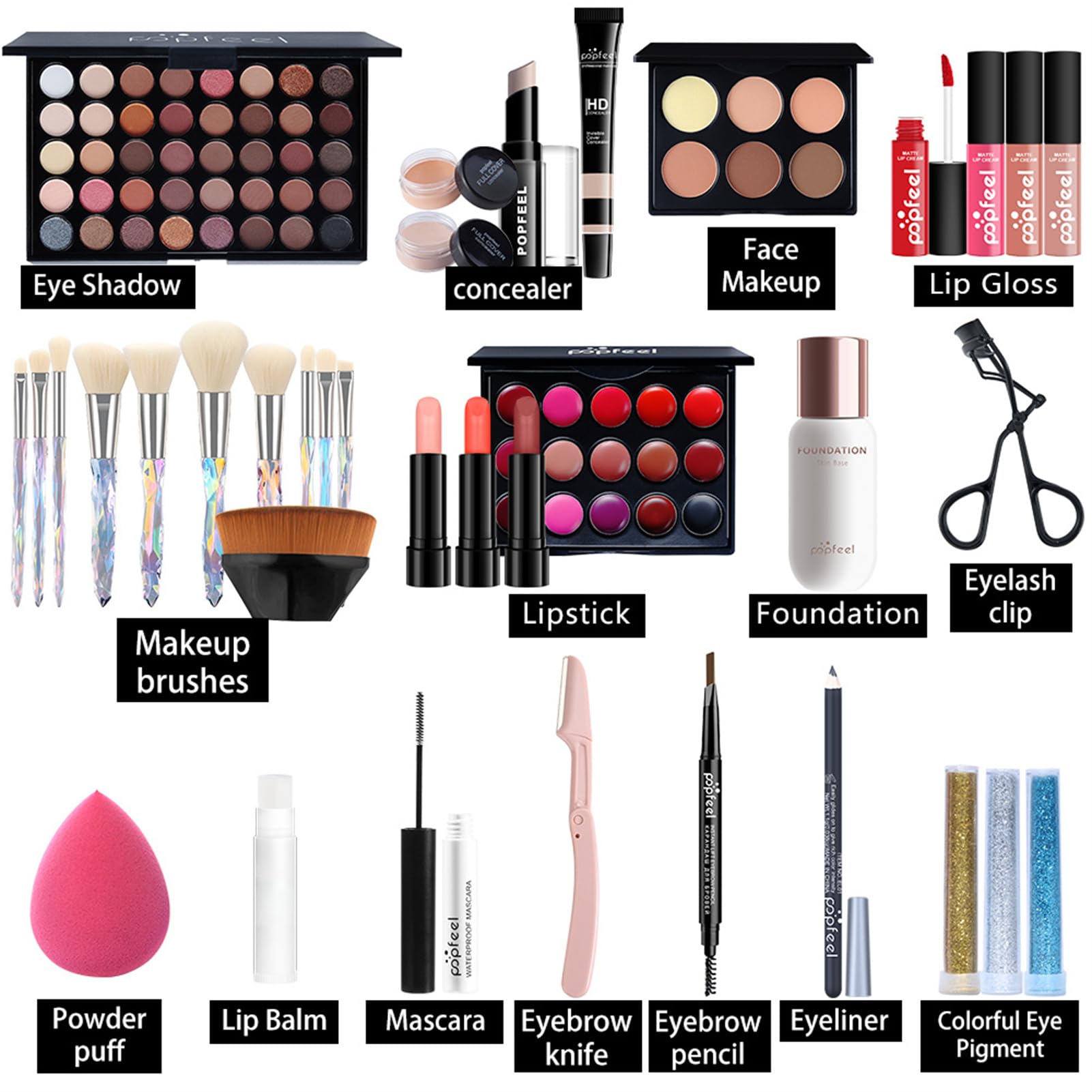 BONNIE CHOICE All-in-One Makeup Kit – Complete Bundle with Eyeshadow Palette, Brushes, Lipstick & More