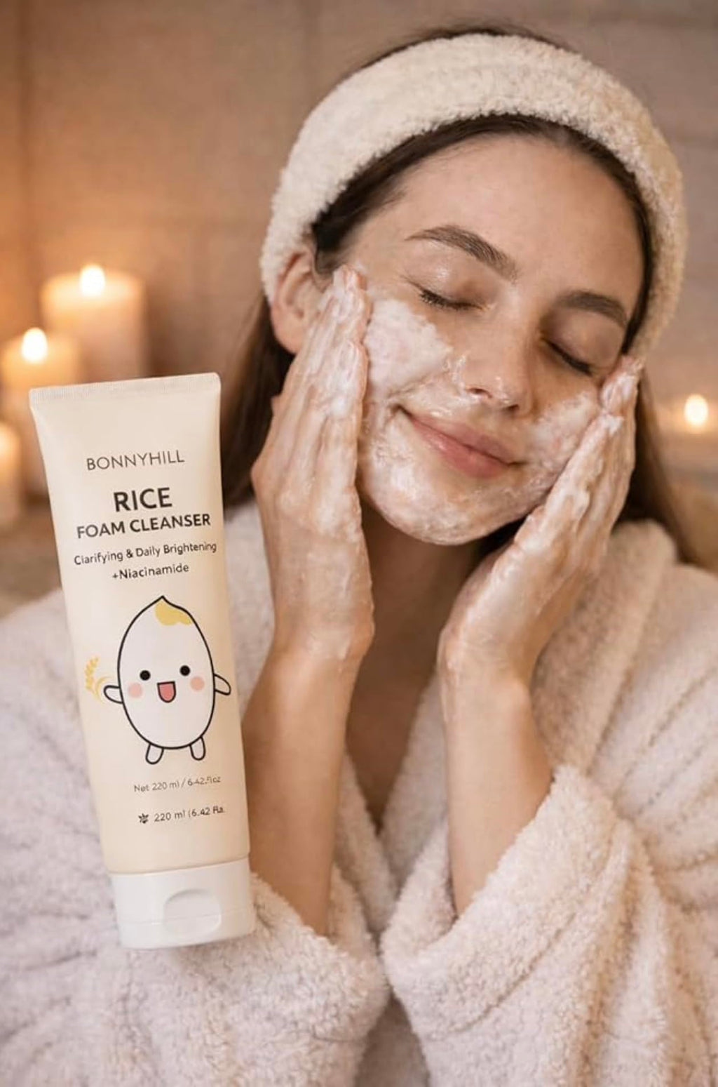 Bonny Hill Rice Foam Cleanser – Clarifying & Brightening with Niacinamide | Korean Skincare, 250 ml