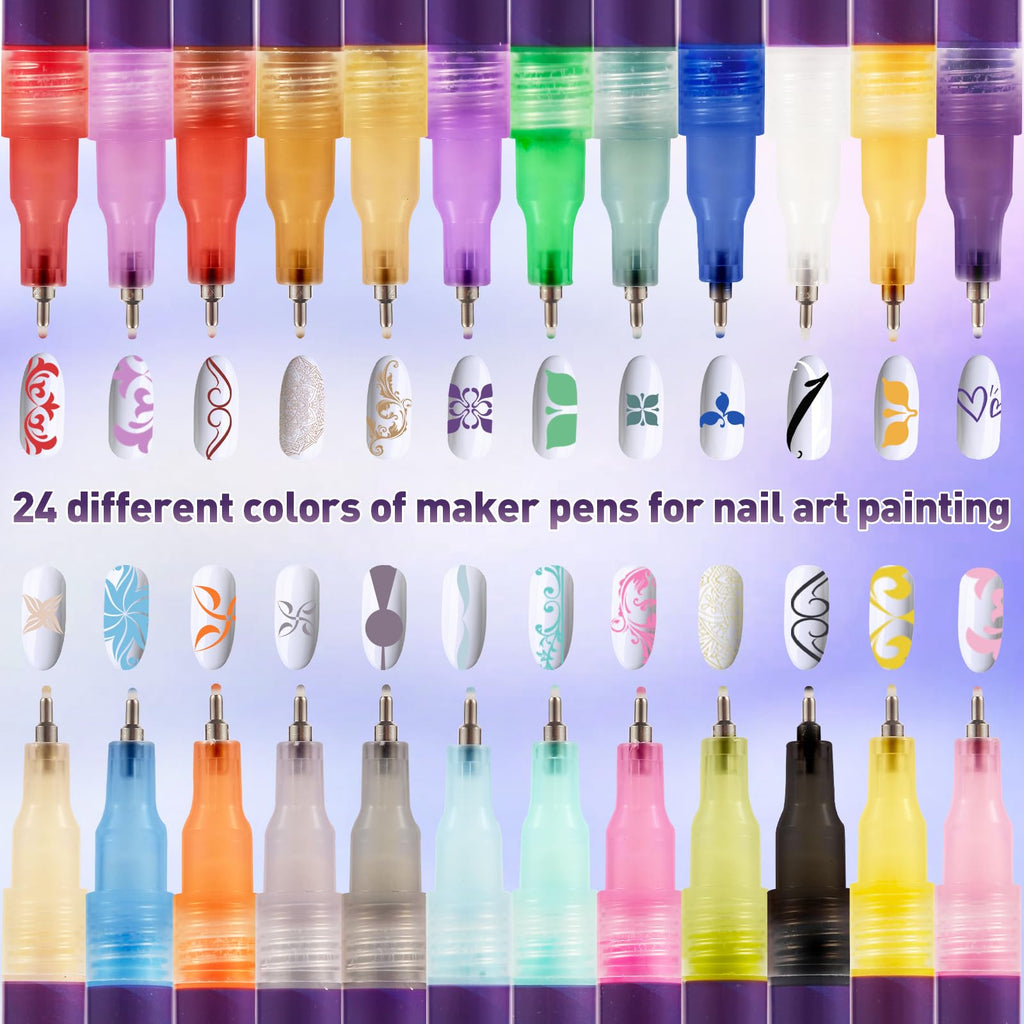 BONTOP Nail Art Pens – 24 Colors, 0.5mm Tip, Waterproof & Quick-Drying