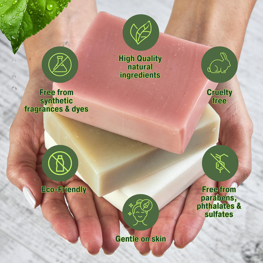 Bonuderm Natural Bar Soap Variety Pack (4) – Peppermint, Patchouli, Lavender & Rosemary | Handmade in USA