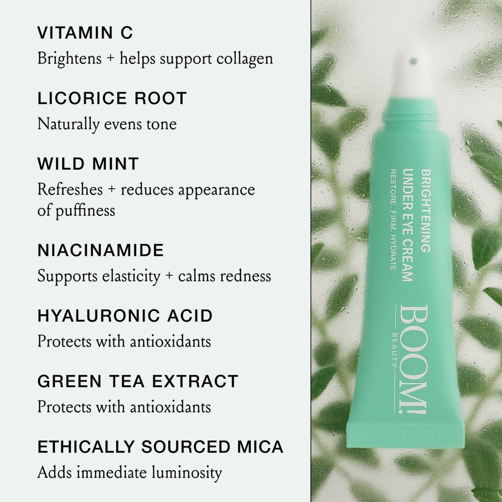 Boom Awaken Cooling Under Eye Cream - Vitamin C, Licorice Root, Wild Mint, Green Tea (0.5 oz)