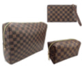 Bopomofo Brown Checkered Cosmetic Bag 3 Pack | 1 Big Pouch, 1 Makeup Brushes Holder, 1 Coin Purse | Lightweight Waterproof Travel Organizer