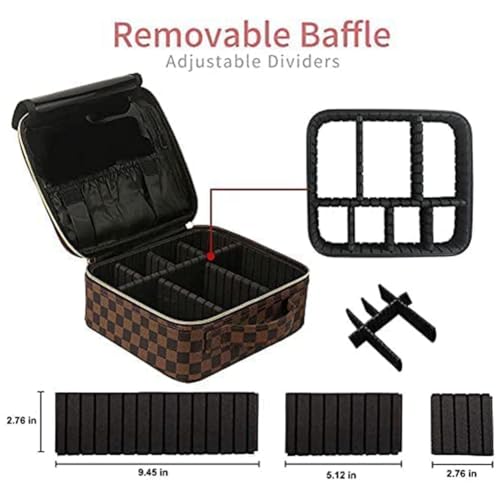 Bopomofo Makeup Bag Set 3 Pcs - Brown Checkered, Portable Organizer with Adjustable Partition