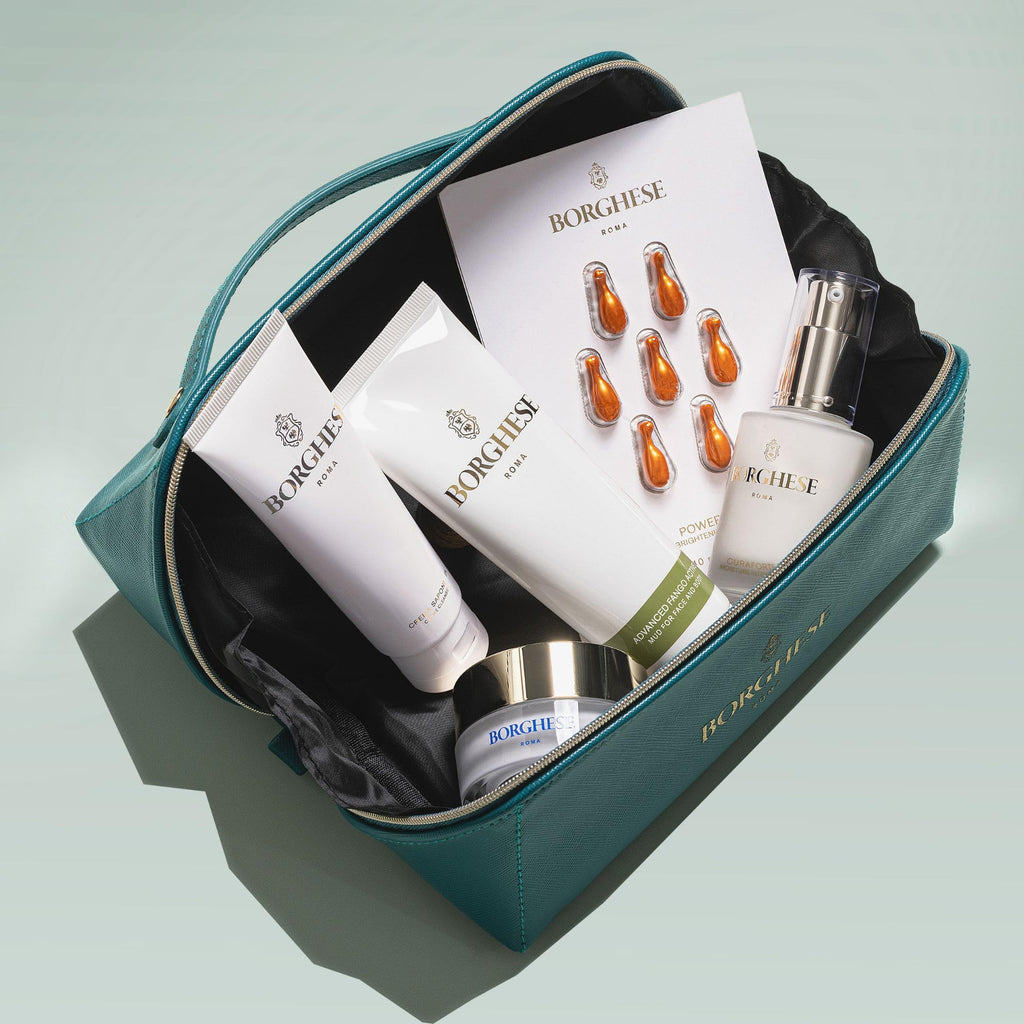 Borghese Italian Recipe Travel Set – Cleanser, Serum, Moisturizer, Mud Mask & Brightening Capsules