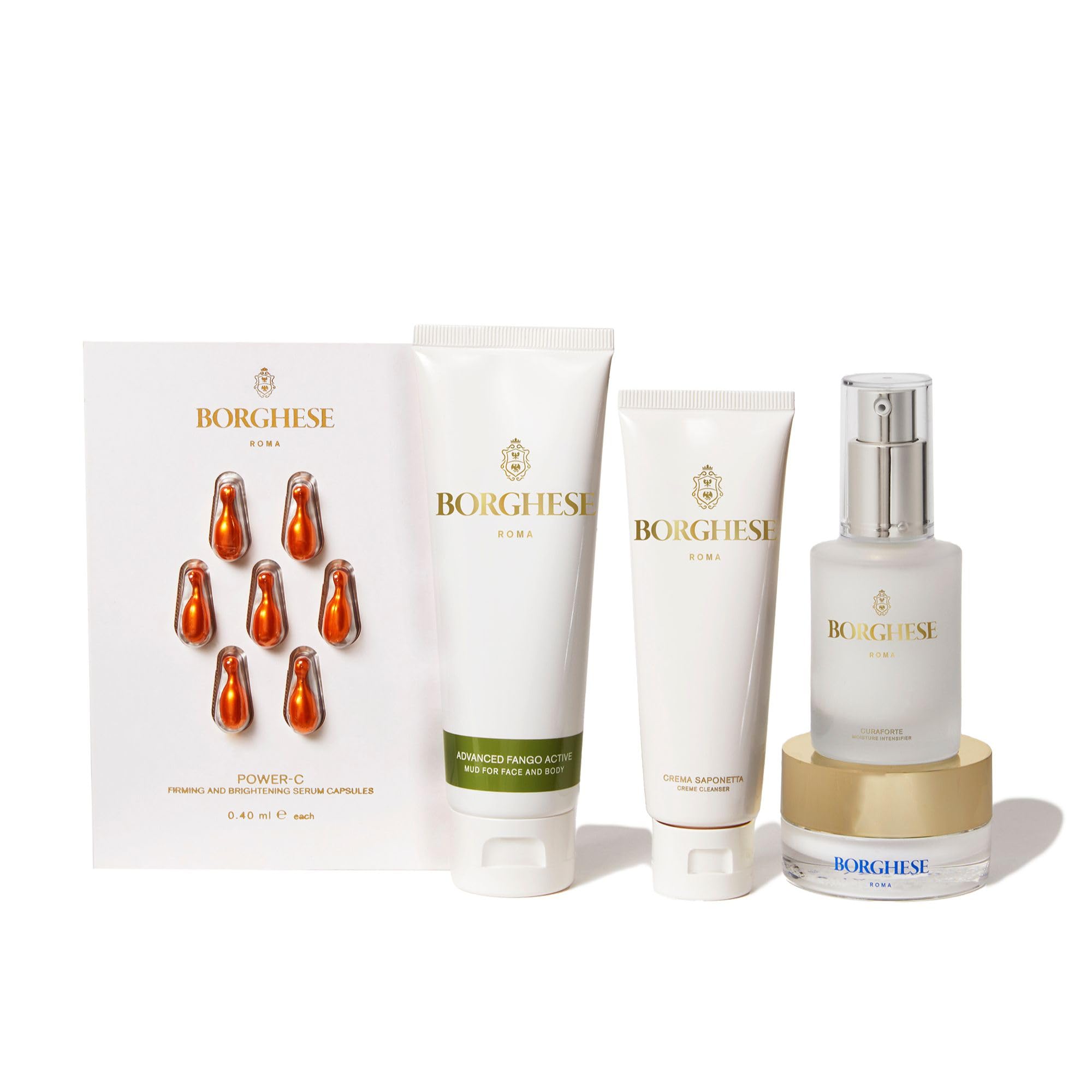 Borghese Italian Recipe Travel Set – Cleanser, Serum, Moisturizer, Mud Mask & Brightening Capsules
