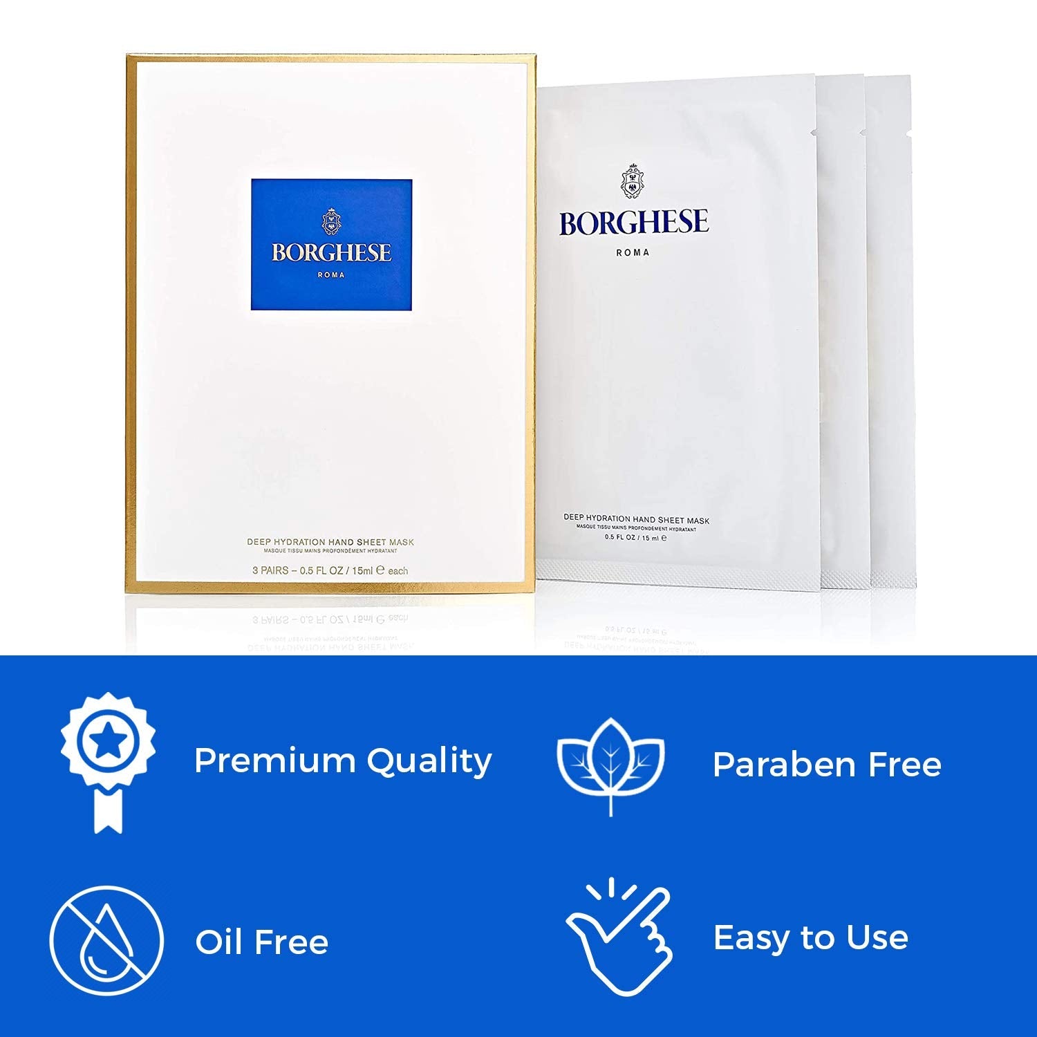 Borghese Deep Hydration Hand Sheet Masks (3 Pairs) – Hydration for Dry Hands