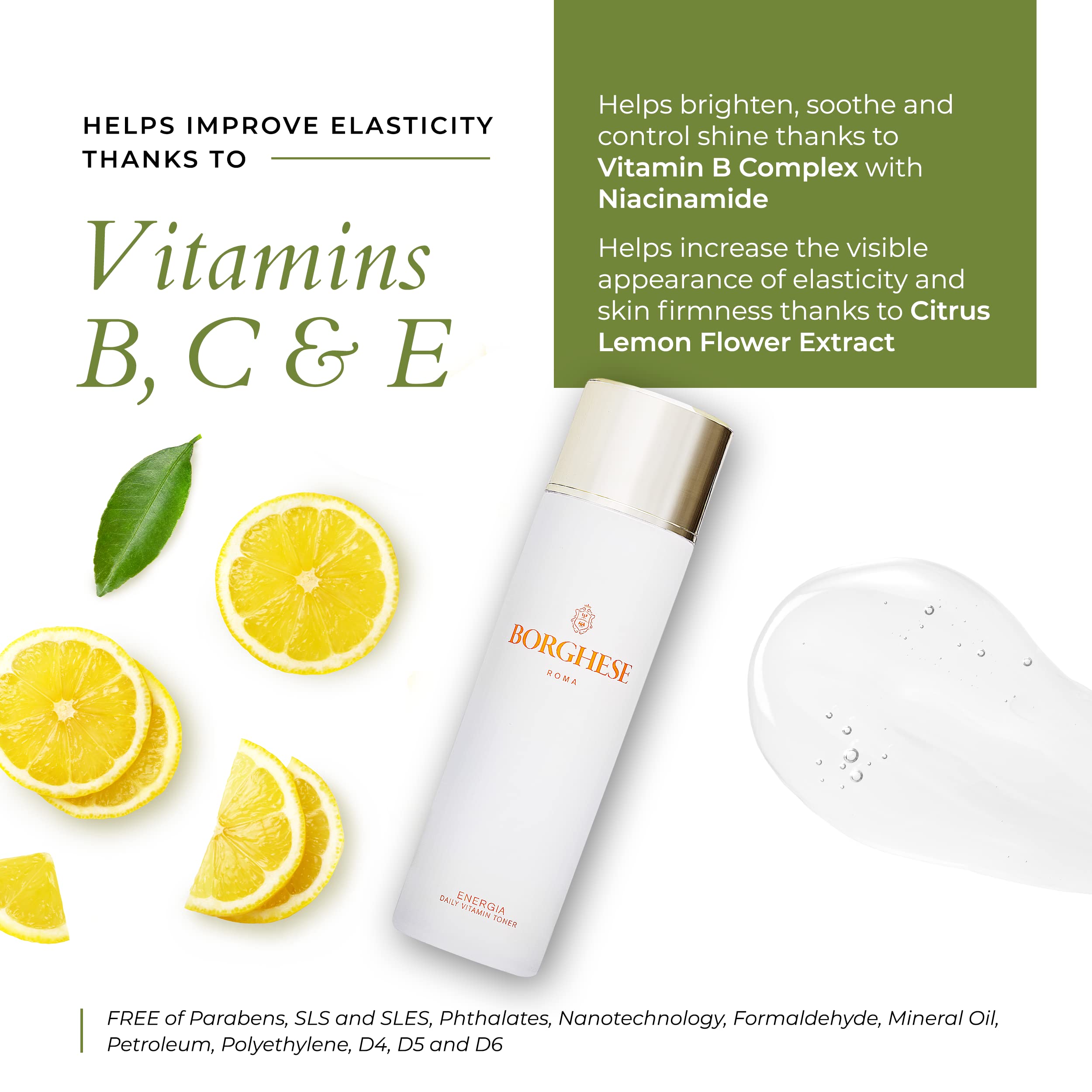 Borghese Energia Daily Vitamin Toner – Hydrating Facial Toner with Vitamin C, B, E, Niacinamide & Plant Extracts | All Skin Types