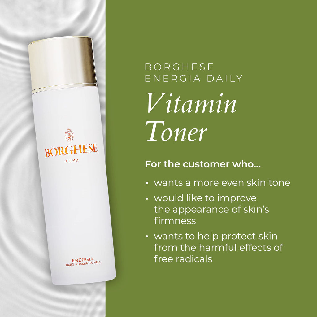 Borghese Energia Daily Vitamin Toner – Hydrating Facial Toner with Vitamin C, B, E, Niacinamide & Plant Extracts | All Skin Types