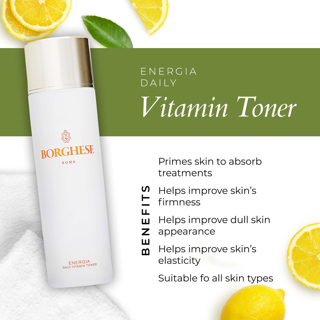 Borghese Energia Daily Vitamin Toner – Hydrating Facial Toner with Vitamin C, B, E, Niacinamide & Plant Extracts | All Skin Types