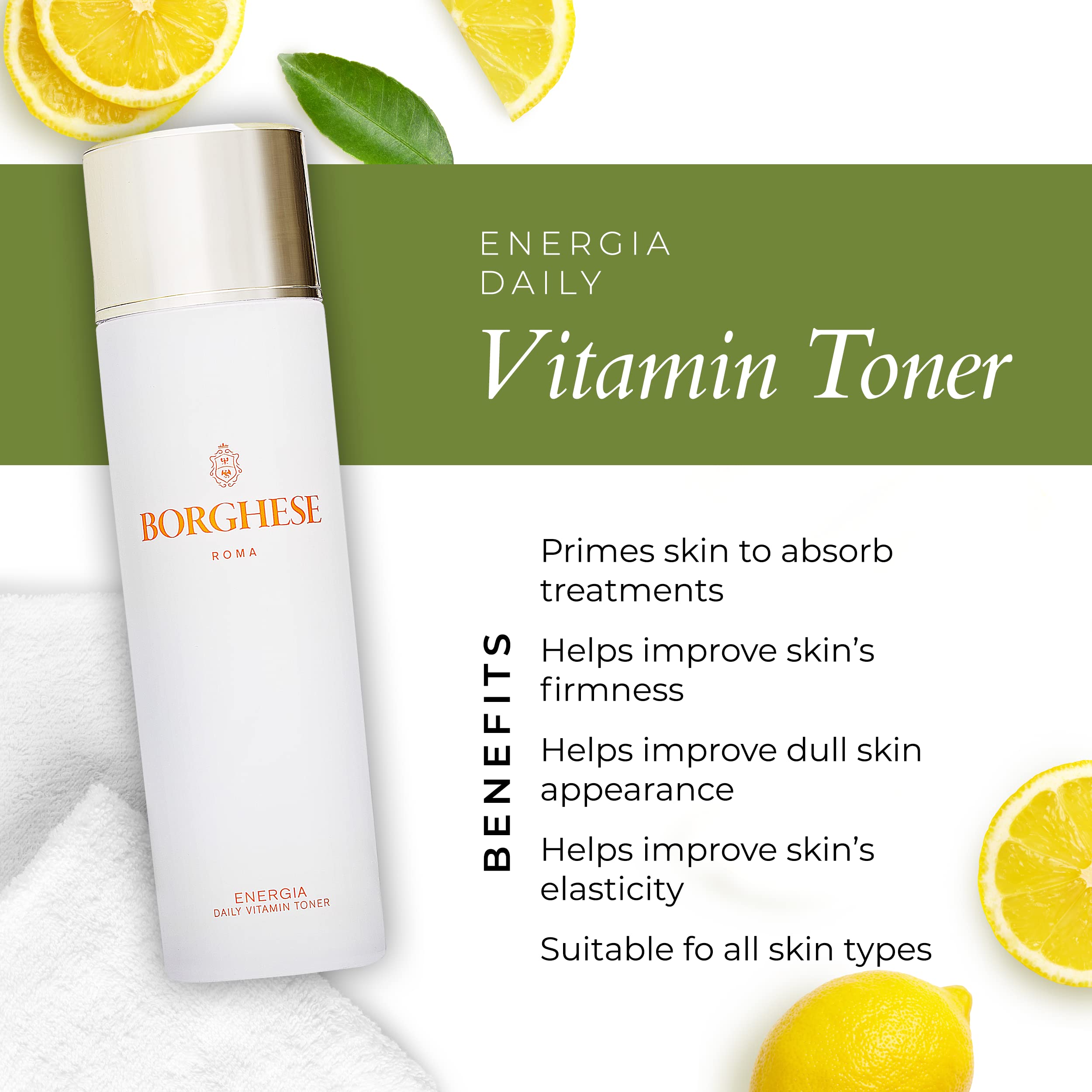 Borghese Energia Daily Vitamin Toner – Hydrating Facial Toner with Vitamin C, B, E, Niacinamide & Plant Extracts | All Skin Types