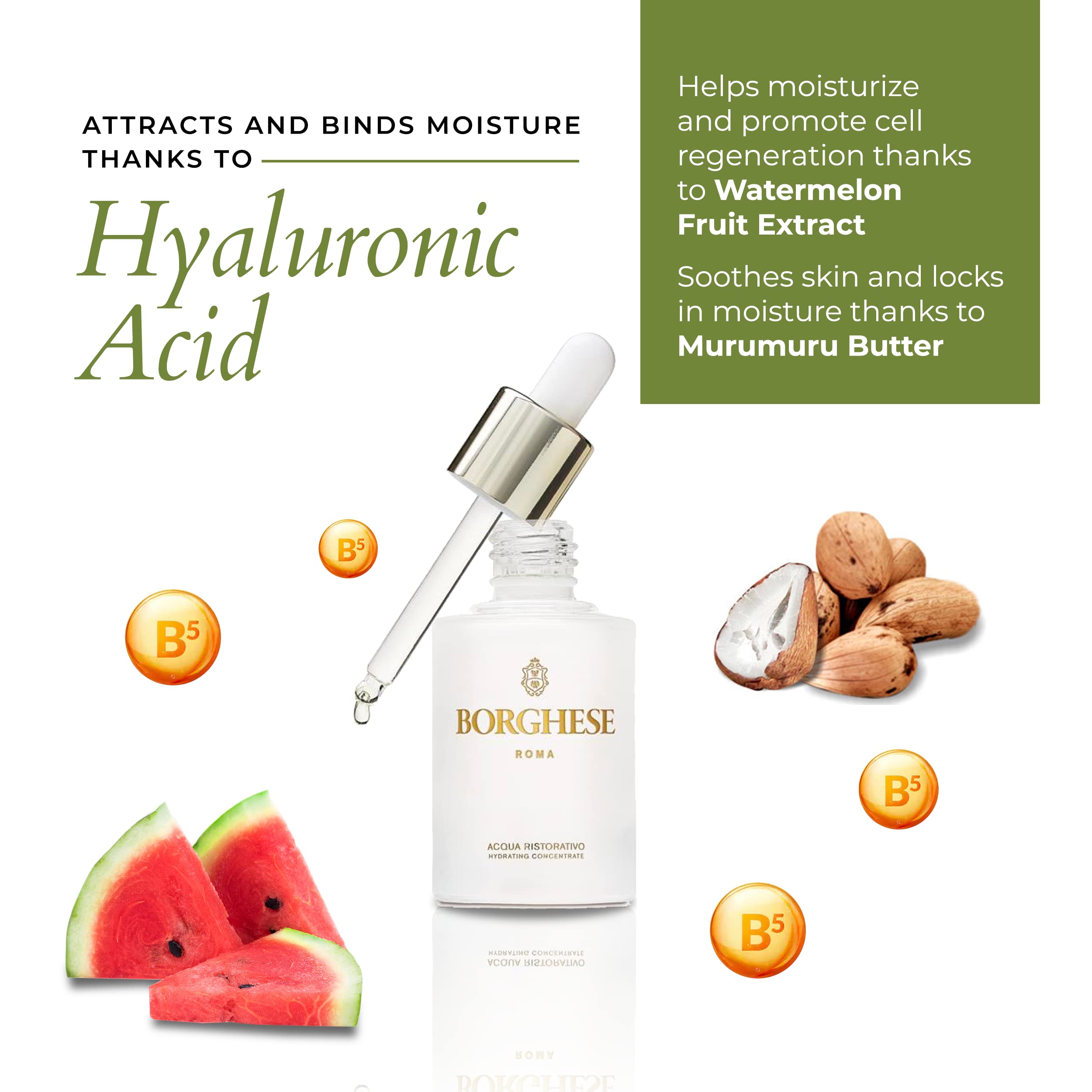 Borghese Acqua Ristorativo Hydrating Concentrate – Smoothing Serum with Hyaluronic Acid & Murumuru Butter