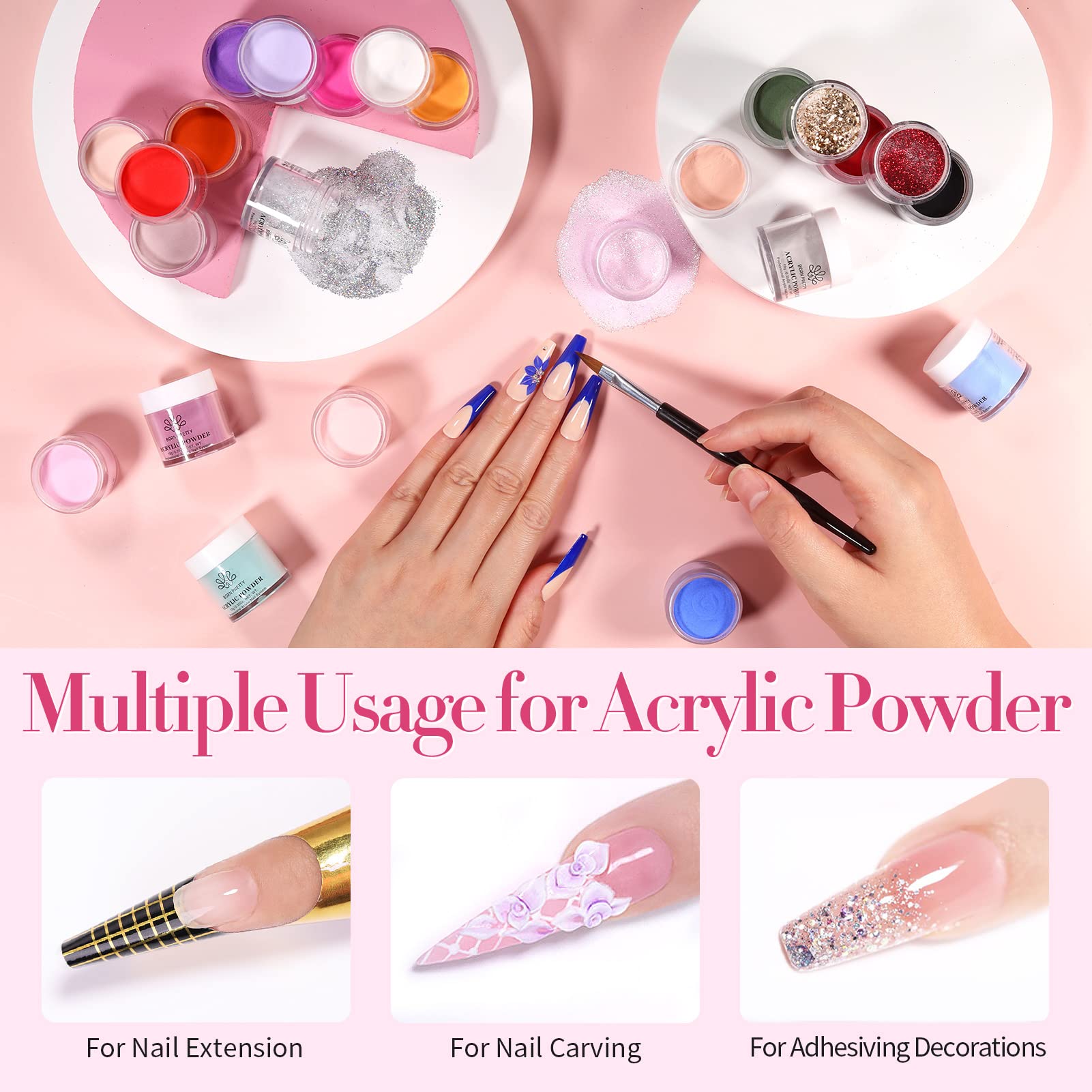 Born Pretty 24-Color Acrylic Powder Set – No Lamp Needed, All Seasons Nails