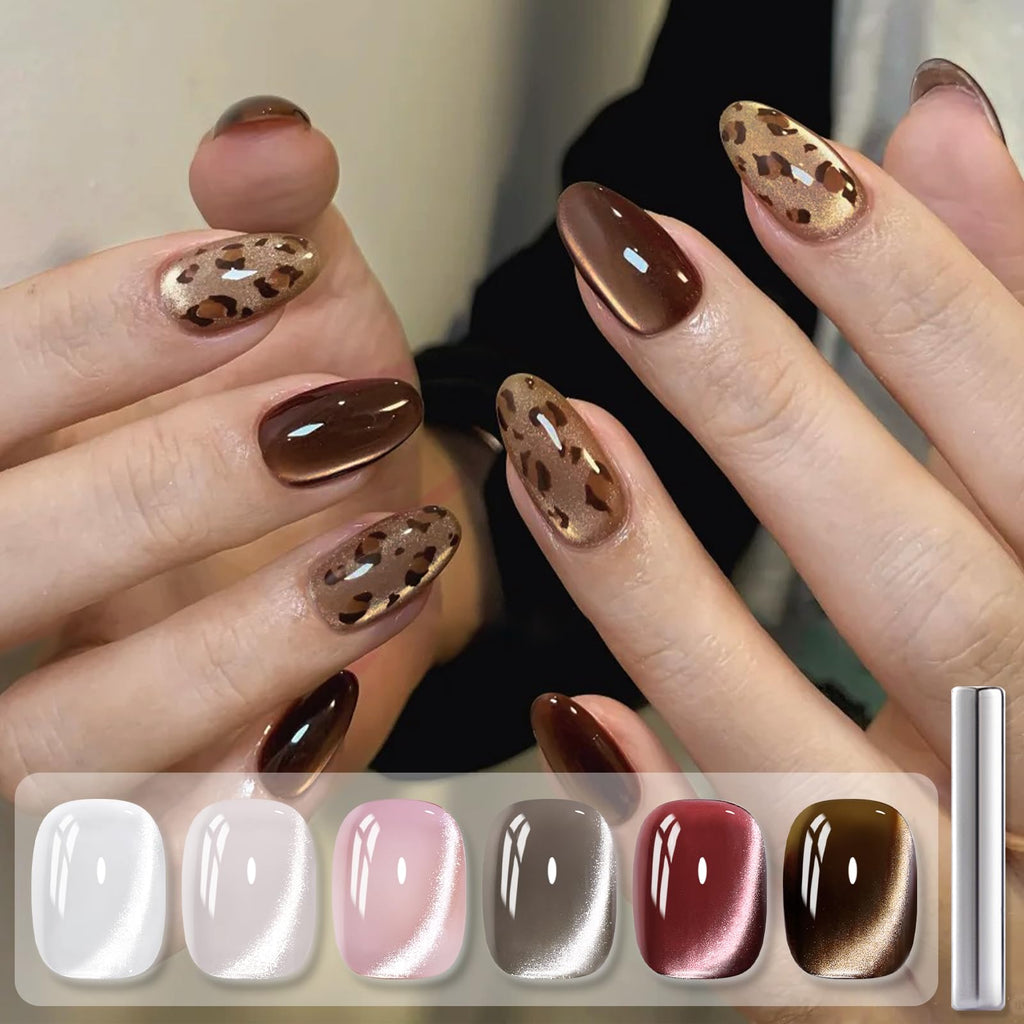 Born Pretty Cat Magnetic Eye Gel Nail Polish – 6-Color Retro Glitter Kit | Soak-Off LED Gel