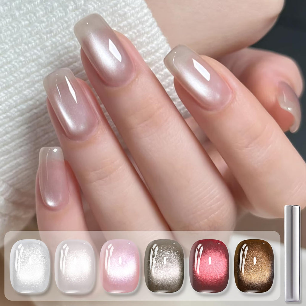 Born Pretty Cat Magnetic Eye Gel Nail Polish – 6-Color Retro Glitter Kit | Soak-Off LED Gel