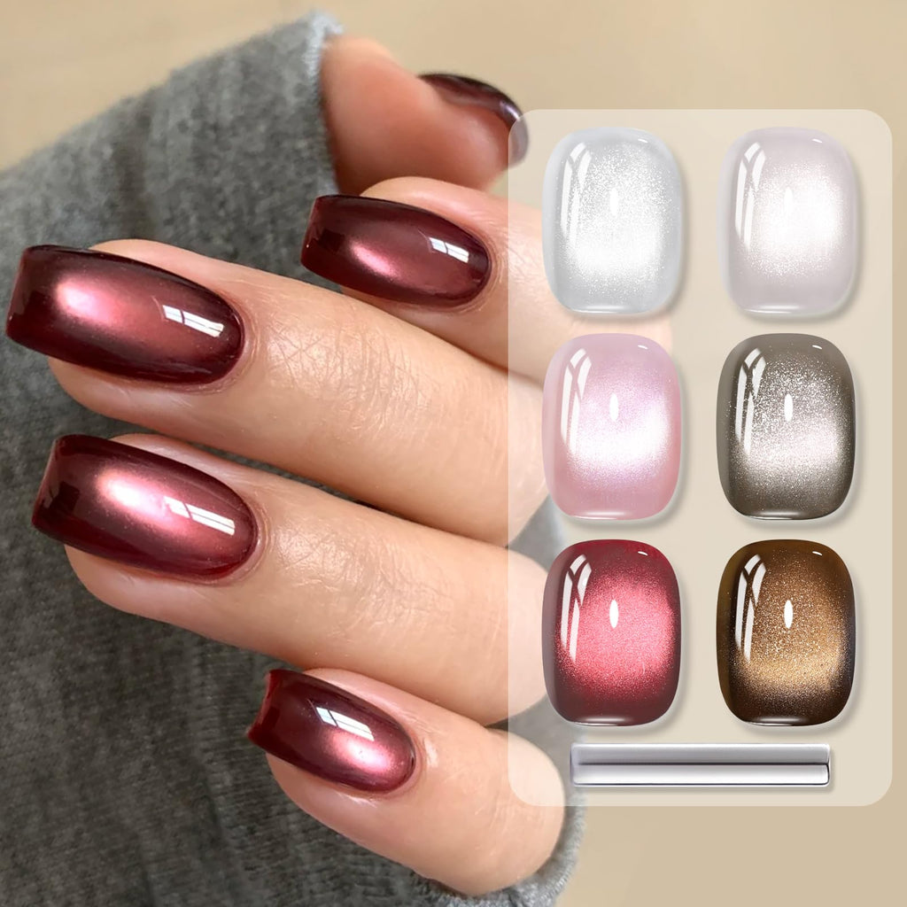 Born Pretty Cat Magnetic Eye Gel Nail Polish – 6-Color Retro Glitter Kit | Soak-Off LED Gel