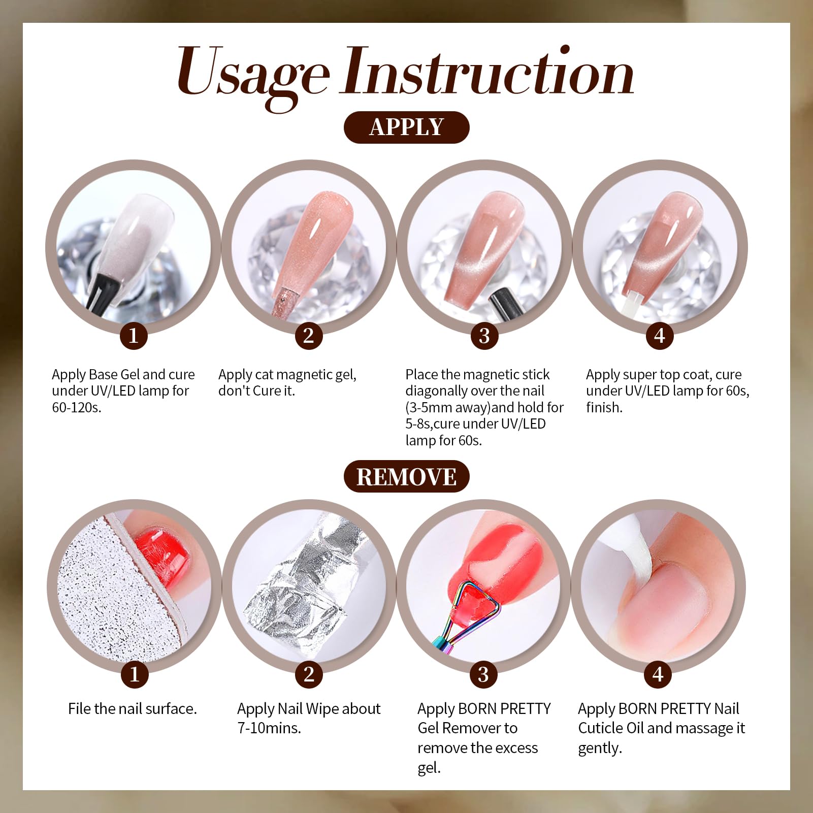 Born Pretty Cat Magnetic Eye Gel Nail Polish – 6-Color Retro Glitter Kit | Soak-Off LED Gel