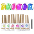 Born Pretty Cat Magnetic Gel Nail Polish Set — 6 Neon Shimmer Cat Eye Polishes