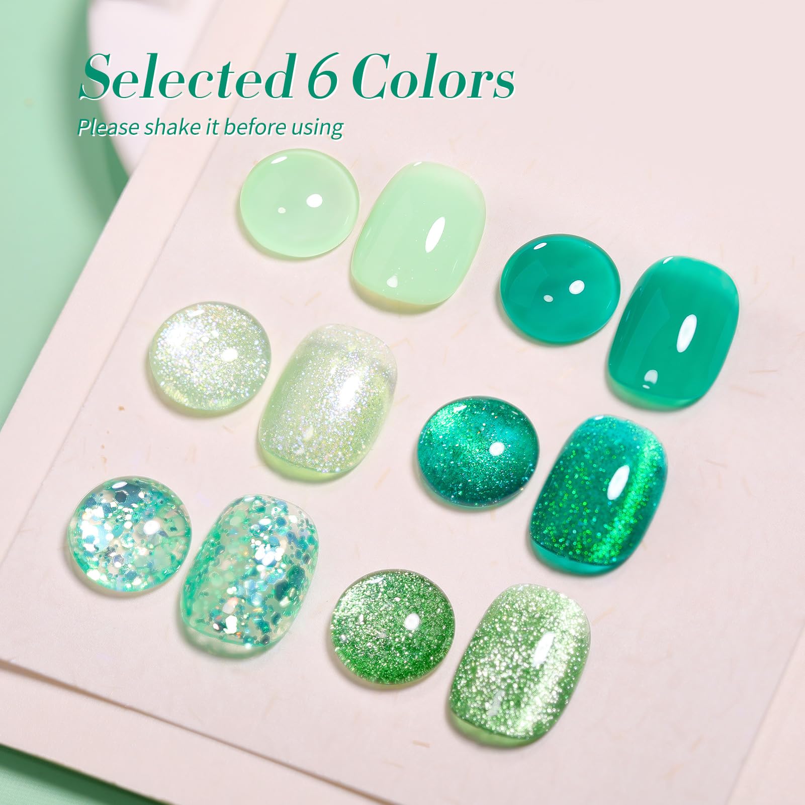 Born Pretty Green Gel Nail Polish Kit: Jelly, Cat Magnetic Eye & Glitter Holographic Finishes