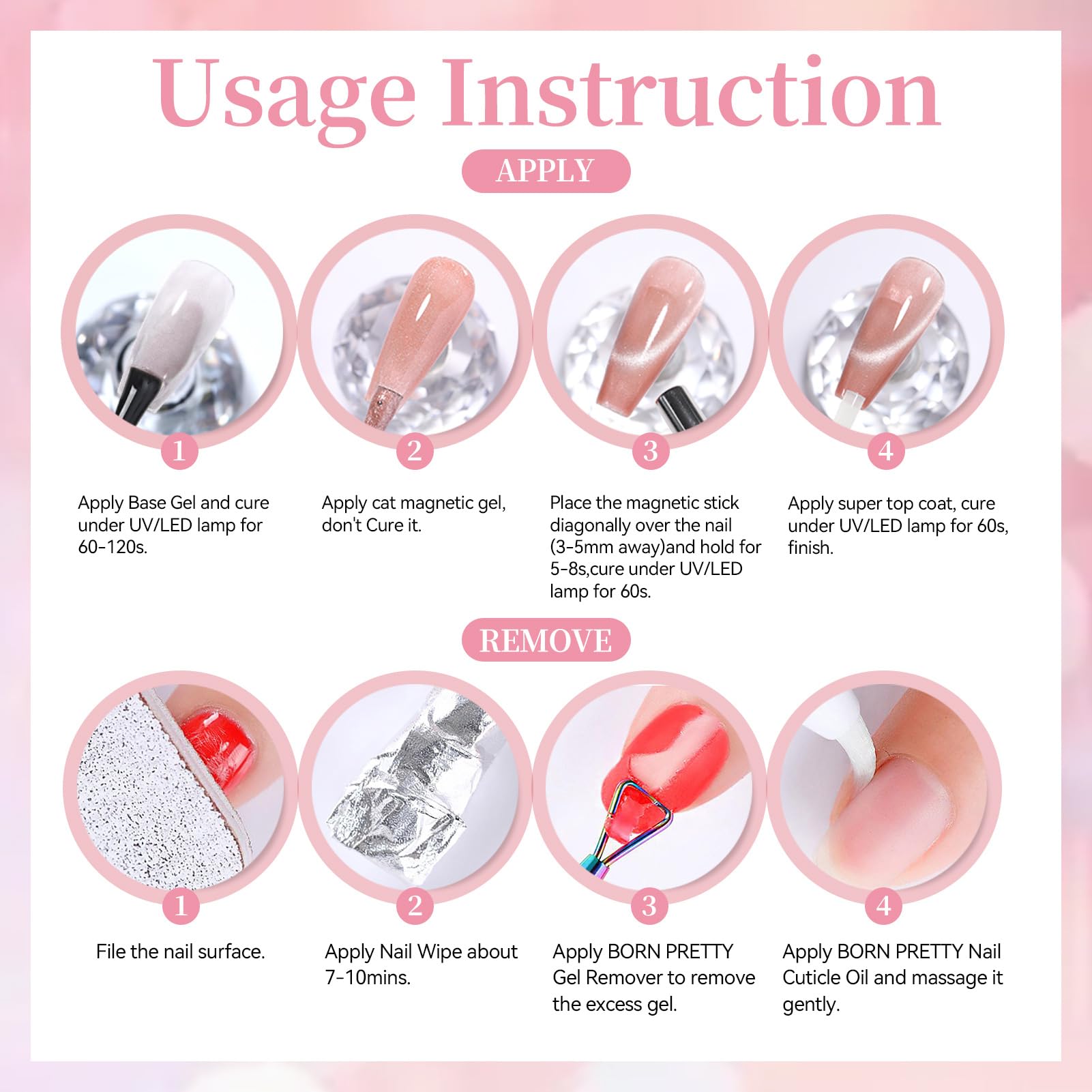 Born Pretty Pink Cat Magnetic Eye Gel Polish – 6-Color Nude Pink Jelly with Glitter, HEMA & TPO Free