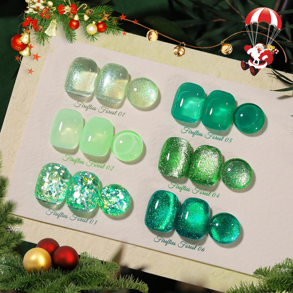 Born Pretty Green Gel Nail Polish Kit: Jelly, Cat Magnetic Eye & Glitter Holographic Finishes