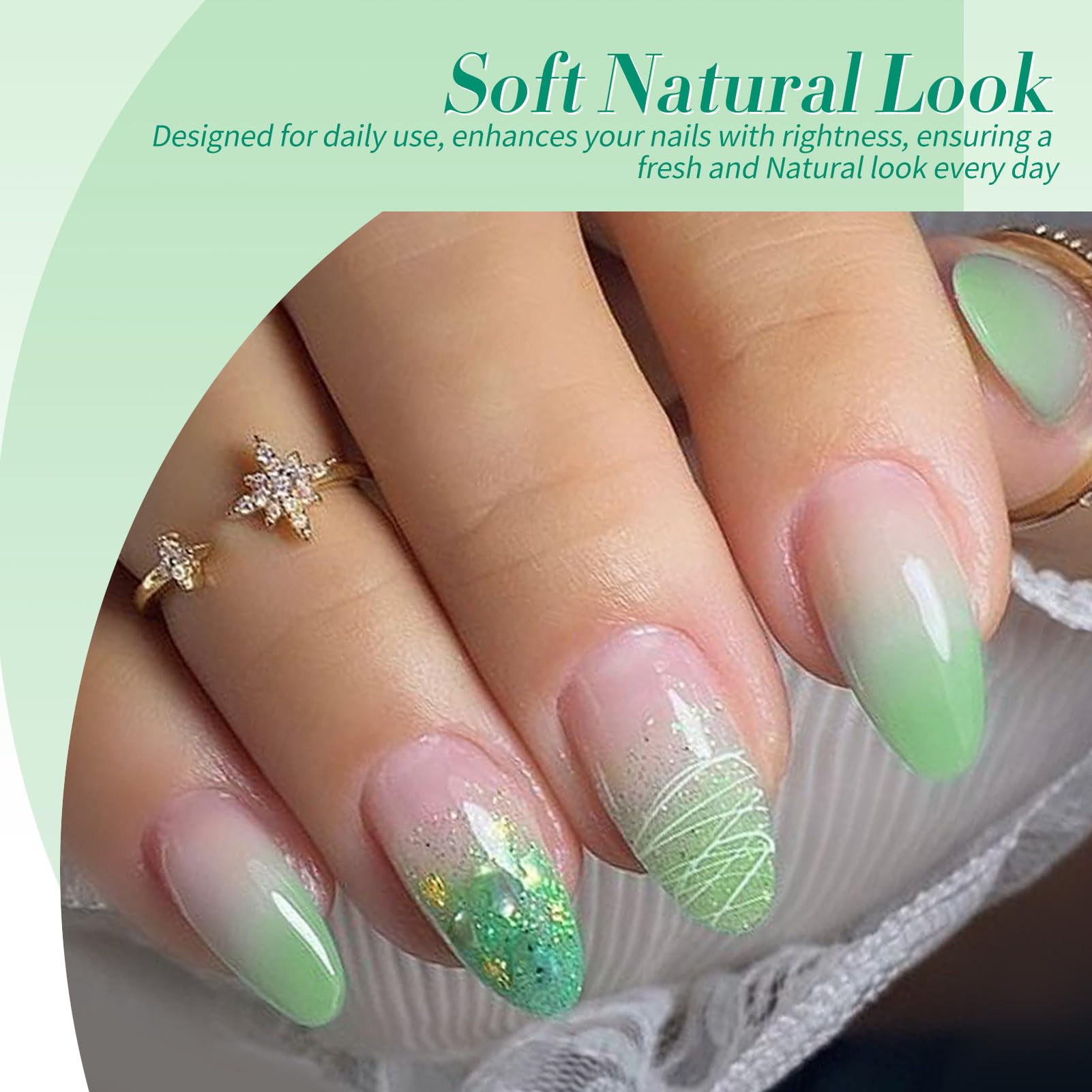 Born Pretty Green Gel Nail Polish Kit: Jelly, Cat Magnetic Eye & Glitter Holographic Finishes